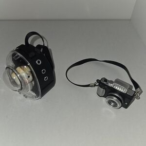 Compact Black Camera with Strap N Doggy Backpacl Woth Kitty